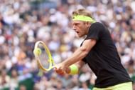 Alejandro Davidovich Fokina of Spain returns the ball during the semi final match between Carlos Alcaraz of Spain and Alejandro Davidovich Fokina of Spain during Day Seven of the Rolex Monte-Carlo Masters. Source: Getty